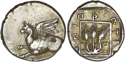 Thrace. Abdera. Circa 395-360 BC. AR Tetrobol (2.82g/ 15mm). Protes, magistrate. Griffin 