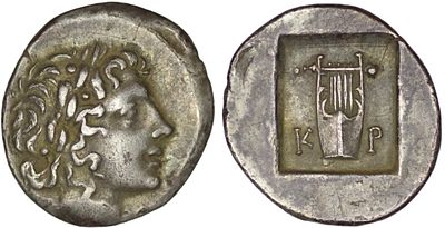 Lycian League. Circa 48-42 BC. AR Hemidrachm (1.87g/ 16mm). Kragos mint. Laureate head of 