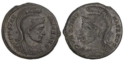 Roman Imperial. Constantine I the Great (AD 306-337). Æ Follis. Commemorative Series (AD 330-354). Brockage error strike