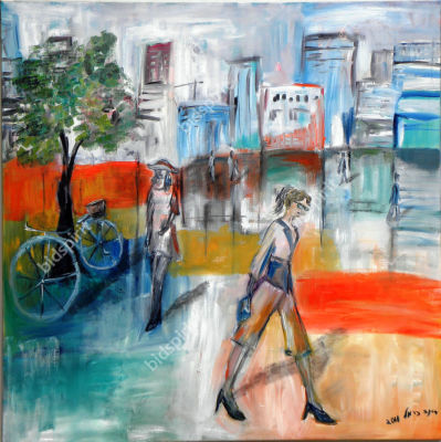 Rina Carmel - Cheerful street . Rina Carmel - Cheerful street 
100x100 cm 
oil on canvas