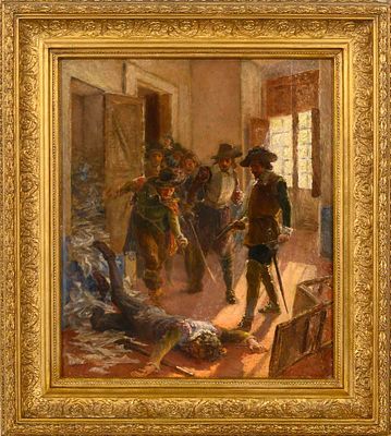 Ernesto Ferreira CONDEIXA (1858-1933) - CONDEIXA, Cena da morte do Conde Andeiro, &Oacute;leo sobre 