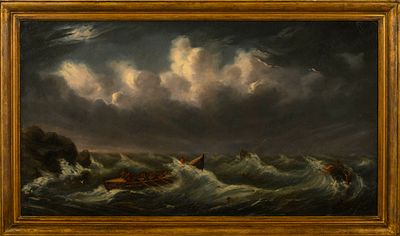 TOMASINI, Lu&iacute;s Asc&ecirc;nsio Tomasini (1823-1902) - TOMASINI, Marinha, &Oacute;leo sobre tela, Dim. total. 