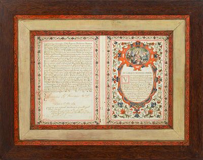 Pergaminho iluminado, carta do s&eacute;c. XVII em latim. ENG 17th-century illuminated parchment with 