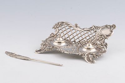 Tinteiro em prata portuguesa, Javali II. ENG Portuguese silver inkwell, 19th/20th century, with 