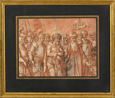 Via Sacra, Desenho do s&eacute;c. XVII a sangu&iacute;nea sobre papel. Dim. aprox.: 21,5 x 28 cm. ENG Via 