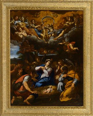 "A Adora&ccedil;&atilde;o dos Pastores", C&oacute;pia do s&eacute;c. XVIII segundo original de Annibale CARRACCI, Dim. 