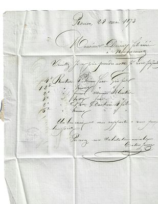 מכתב עם בול צרפתי מוקדם משנת 1873. מכתב והמעטפה במצב מצוין. נדיר