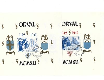 שני לוטים: בולי בלגיה ואירן: 1) שתי גיליונות בלגיה מיוחדים 1942. אחד עם והשני ללא פרופורציה. 