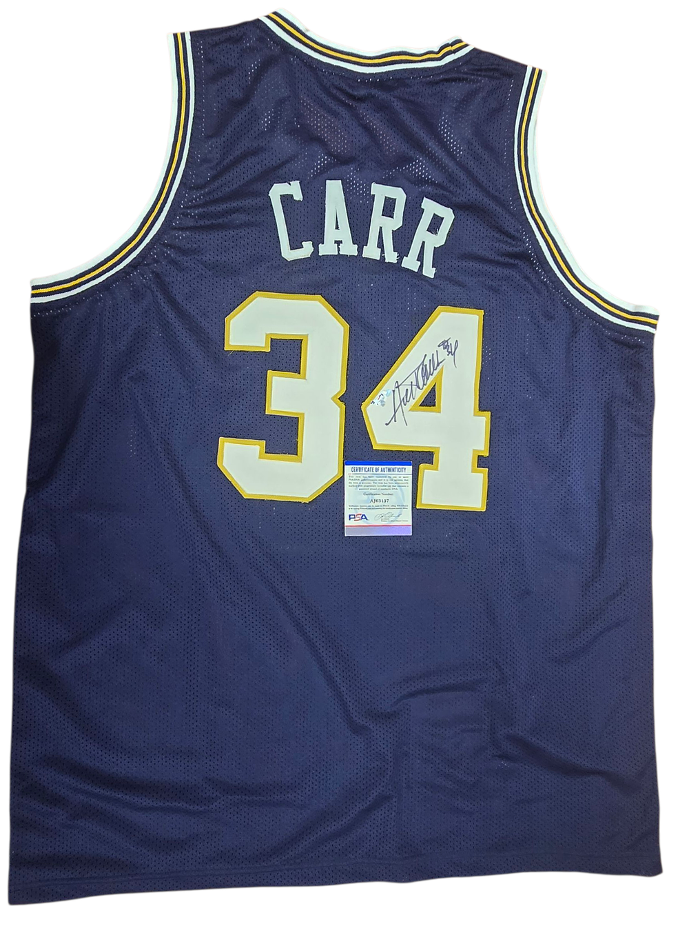קאר שחקן NBA חולצה חתומה ידני ומאומתת בחברת PSA