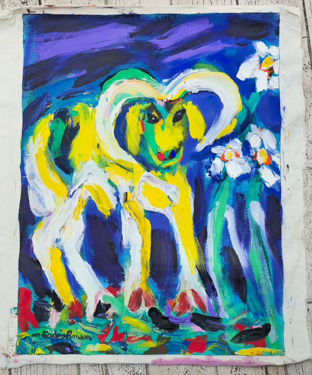 מנשה קדישמן
טלה עם פרחים
שמן על בד
עבודה ישנה מאוד!
נדיר, לא ניתן להשגה!
60&times;80 ס"מ.
חתום מקדימה 