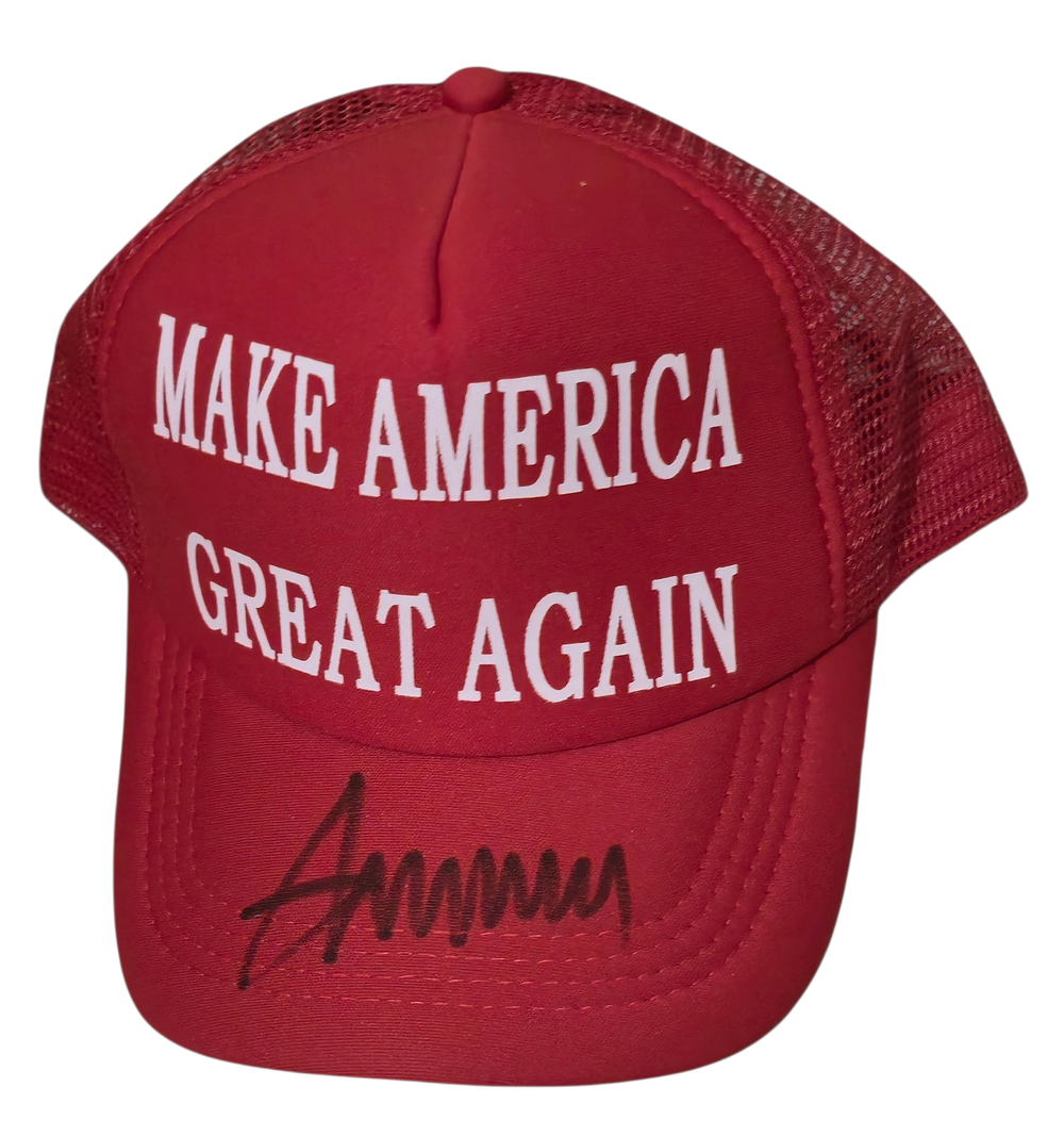 דונלד טראמפ.
כולל מדבקת אימות ממוספרת .
כובע בחירות חתום ידני 
כולל תעודת אותנטיות.