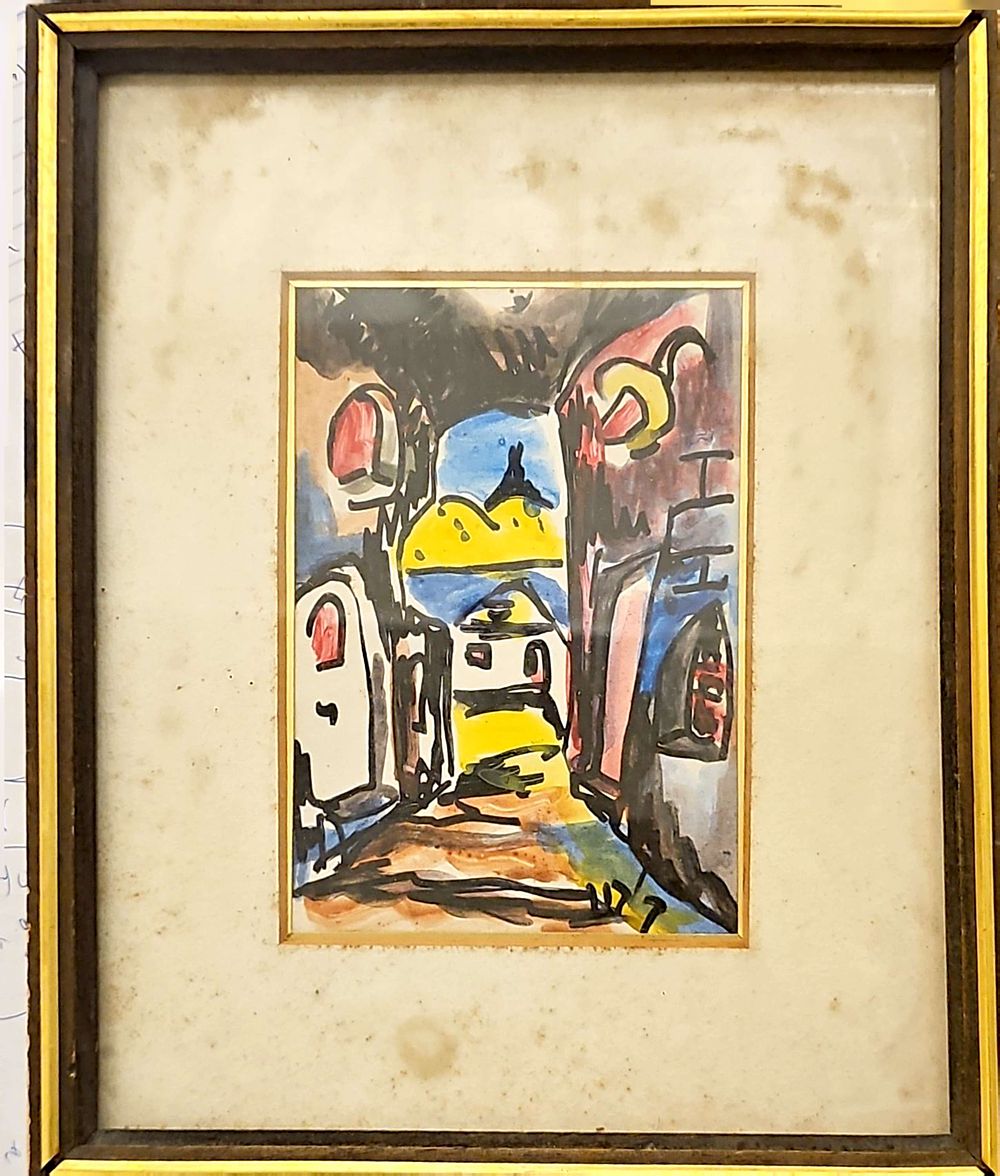 אומן לא ידוע. ציור יפהפה צוייר בטכניקת אקוורל על נייר. מסגרת זכוכית בשילוב עץ. מידותללא מסגרת: 