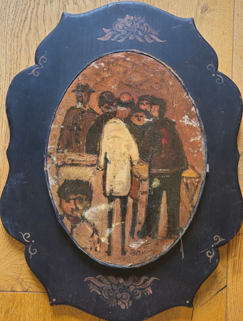 ציור מיוחד מאוד של עמנואל קיפניס! צבע שמן על עץ בעיצוב וגימור מיוחד מאוד! מידות הציור 