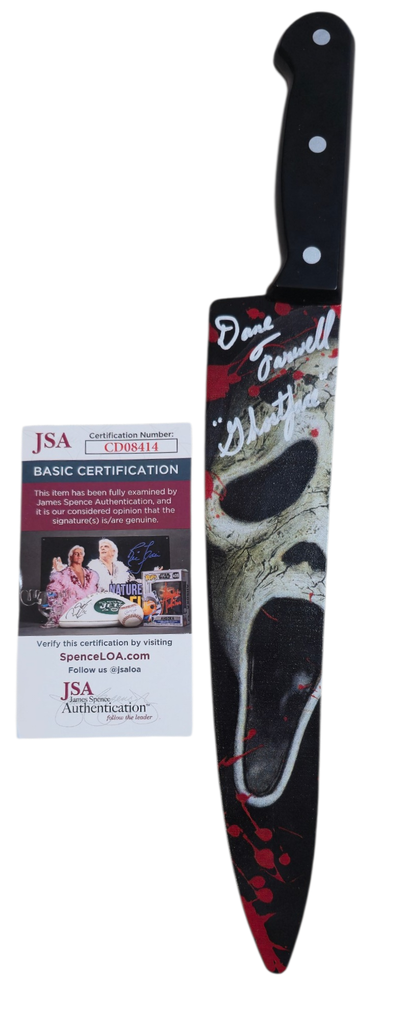 "הצעקה" 
סכין פלסטיק חתומה ידנית על ידי מגלם הדמות האיקונית , ומאומתת בחברה הטובה בעולם JSA 