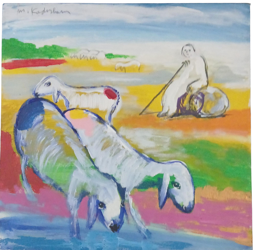 מנשה קדישמן 
עדר- אקריליק על בד
חתום מקדימה ומאחורה
40&times;40 ס"מ.