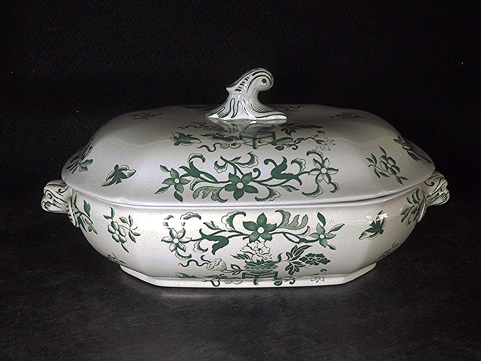 Copeland Spode green & white lidded octagonal tureen - VGC