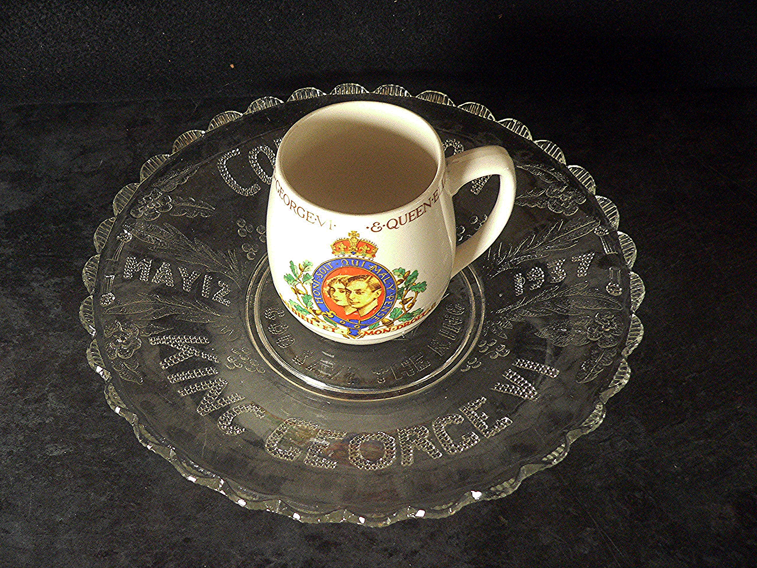 1937 George VI Shallow Glass Bowl & Mug