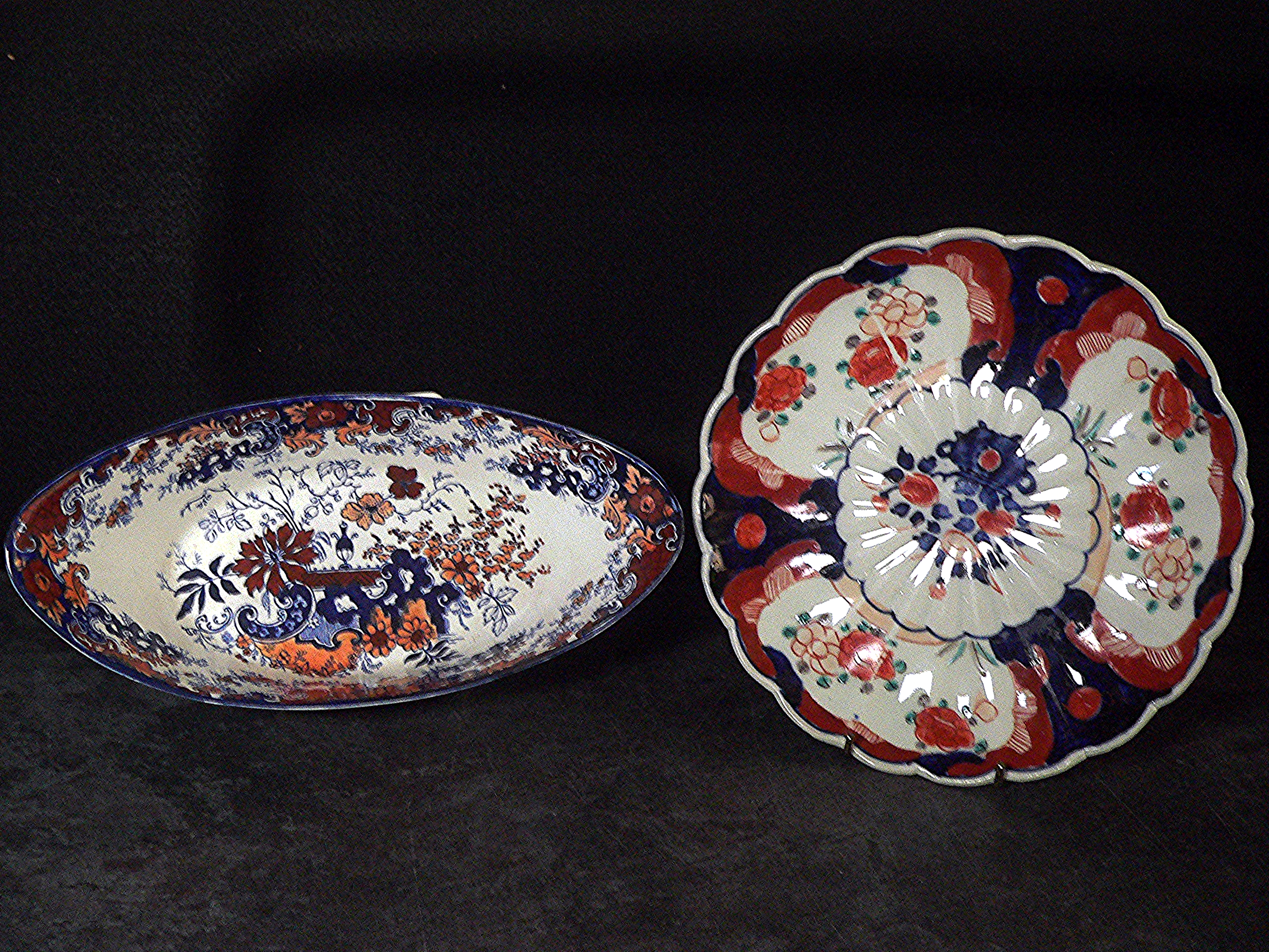 Vintage Imari plate and crescent shaped bowl