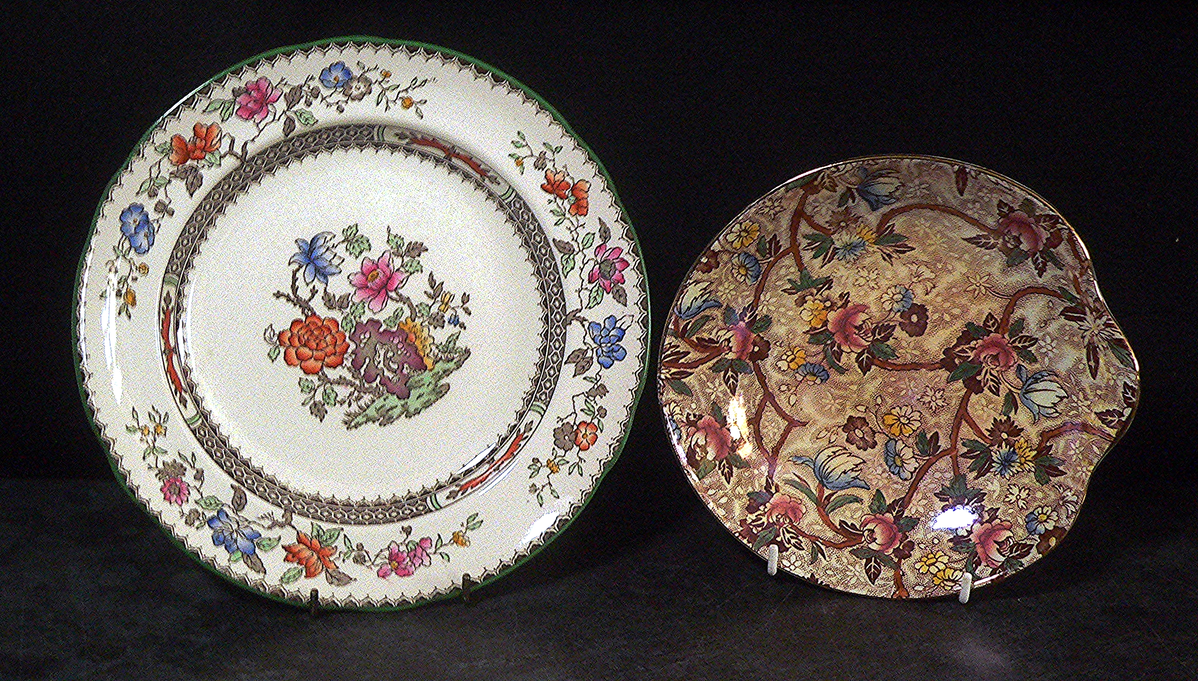 Antique Spode "Chinese Rose" plate & a Maling bowl