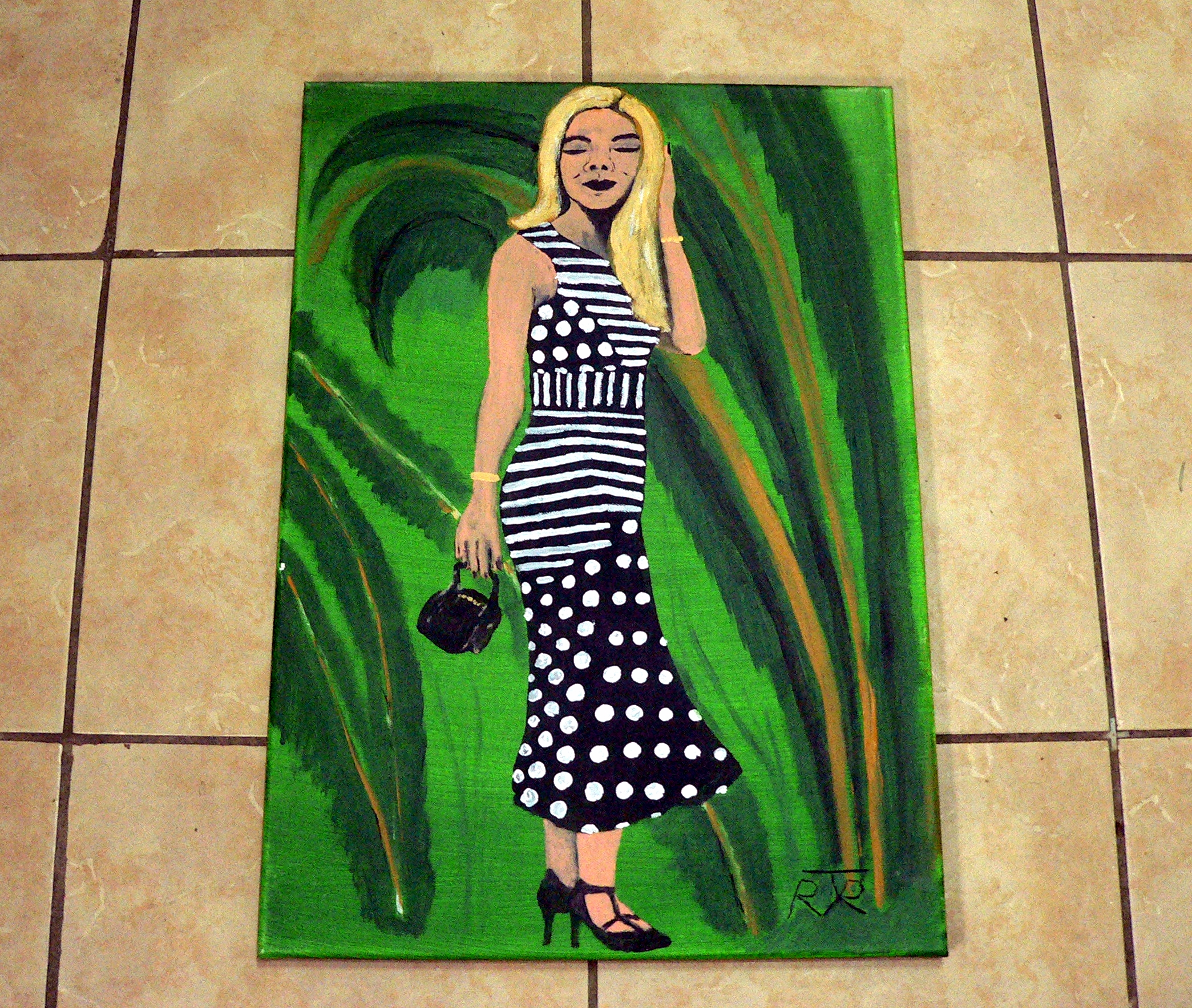 "Blond in a polka dot dress" - Newlyn Artist Richard Tindale (d.2025) Signed Painting (NO POST)