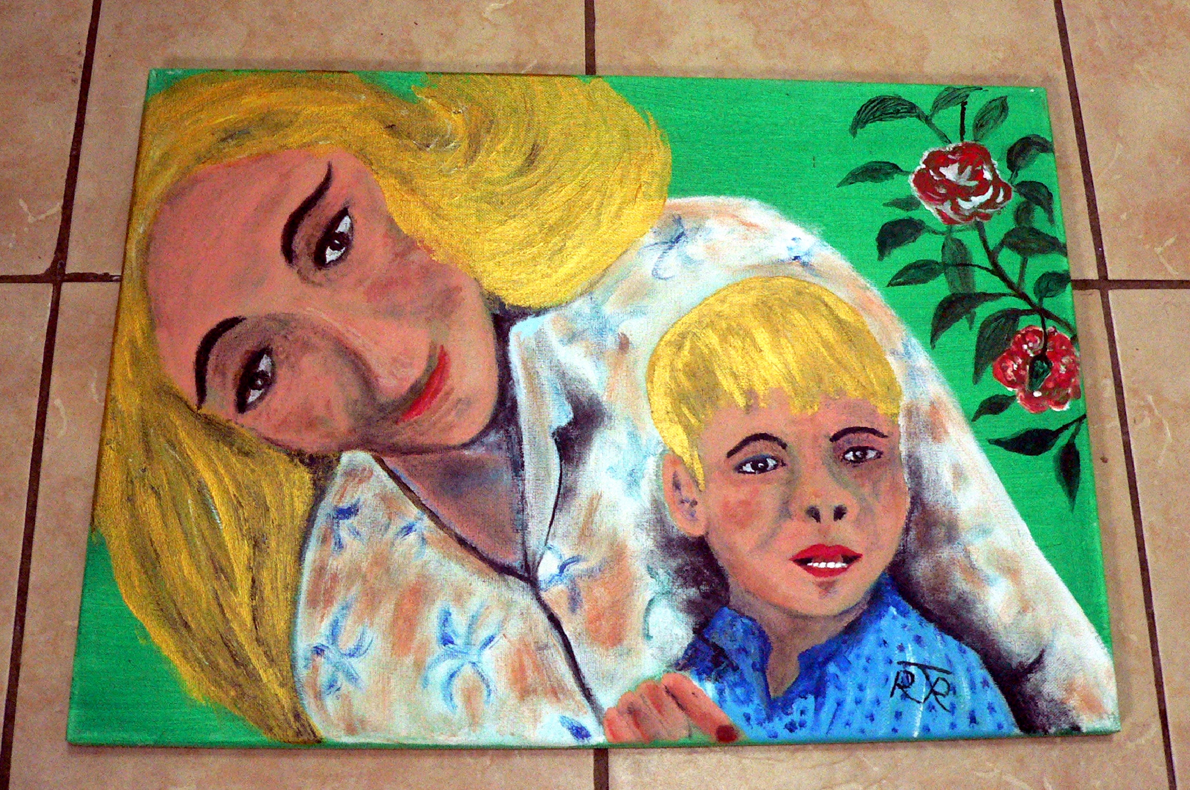 Newlyn Artist Richard Tindale (d.2025) Signed Naive Painting Blonde "Mother & Son" - NO Post on this item