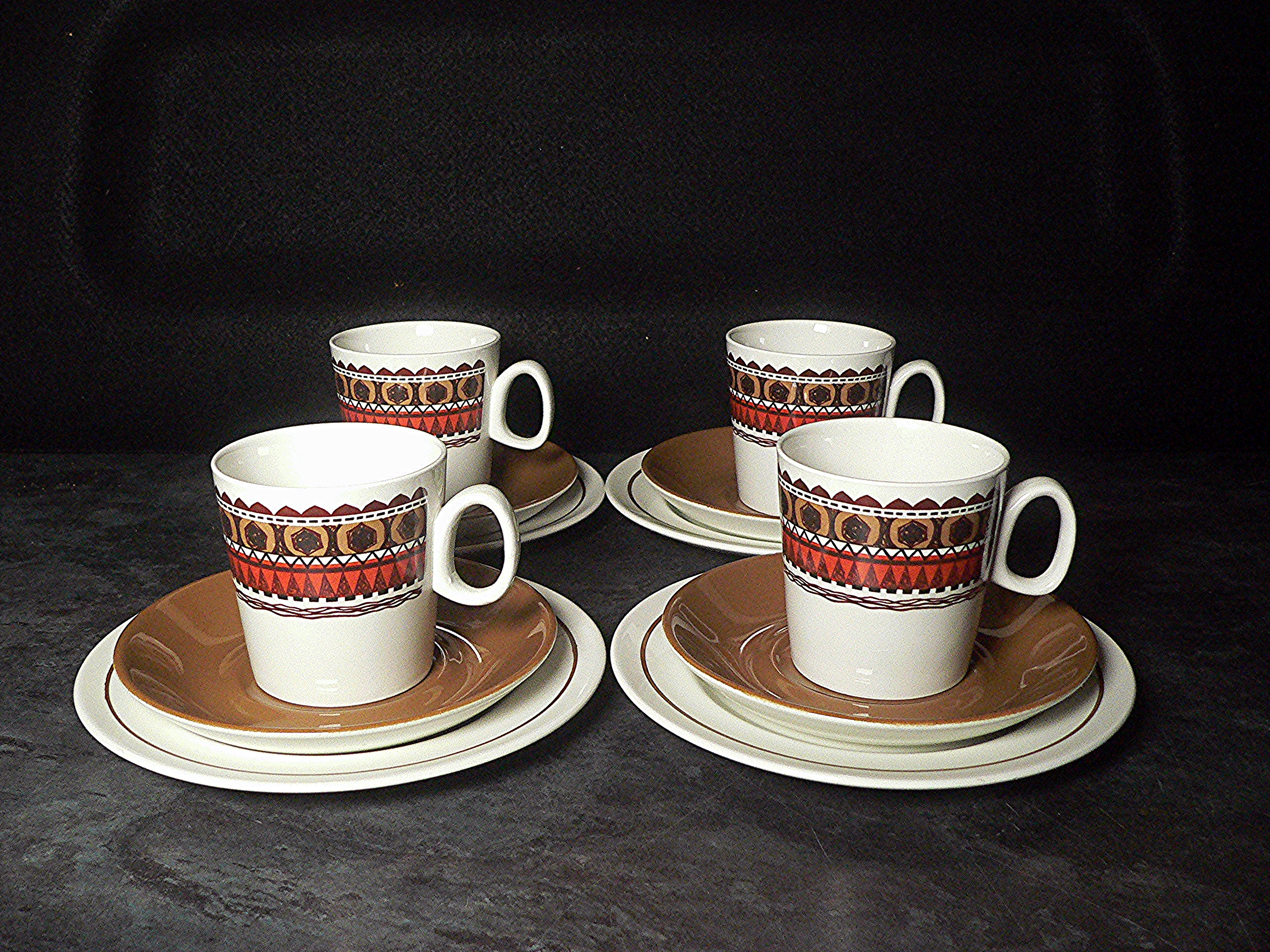 4 x 1970s Ridgway (Royal Doulton) Aztec Trios