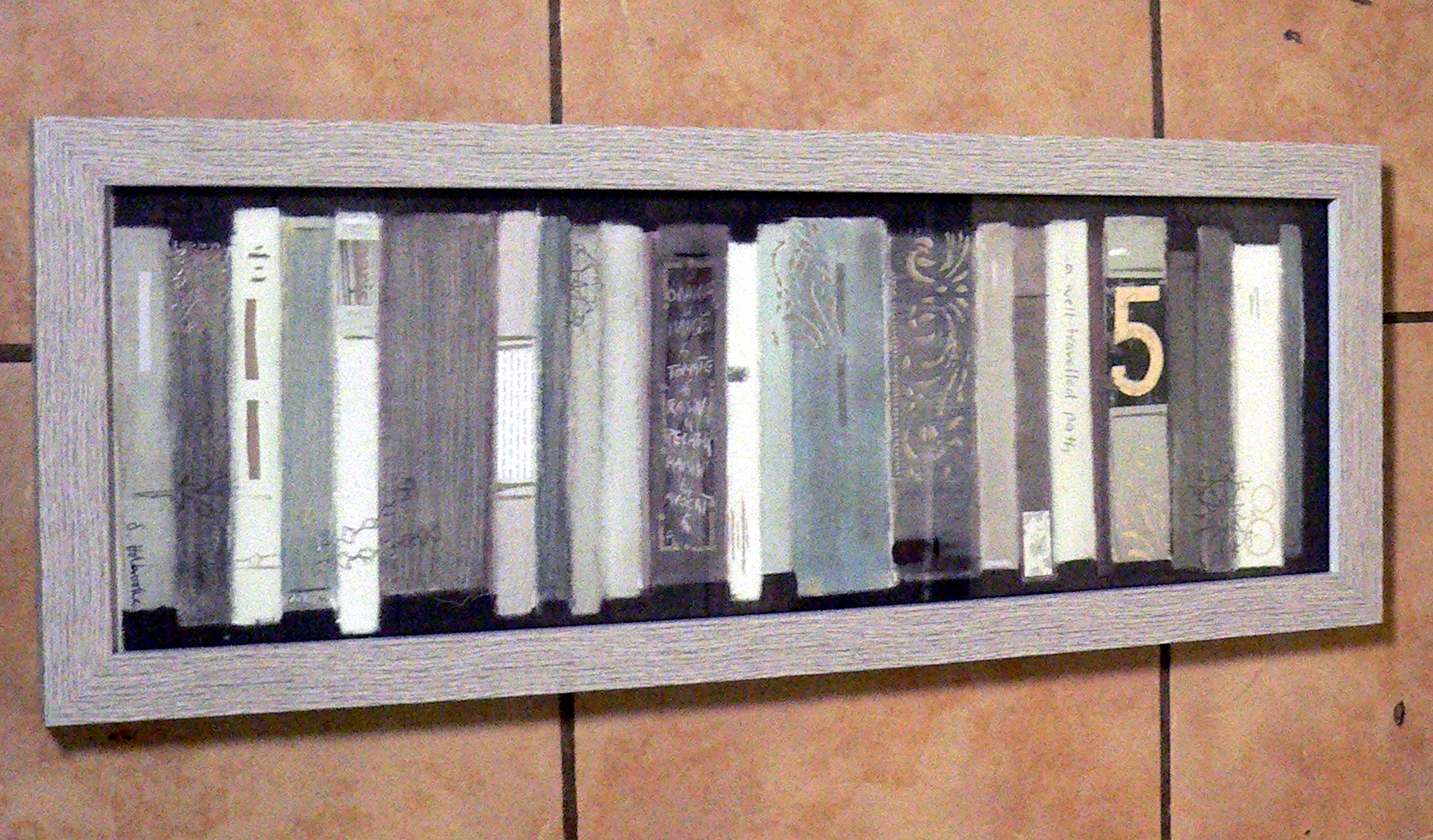 NO POST. Large print of a populated bookshelf 70cm x 26cm