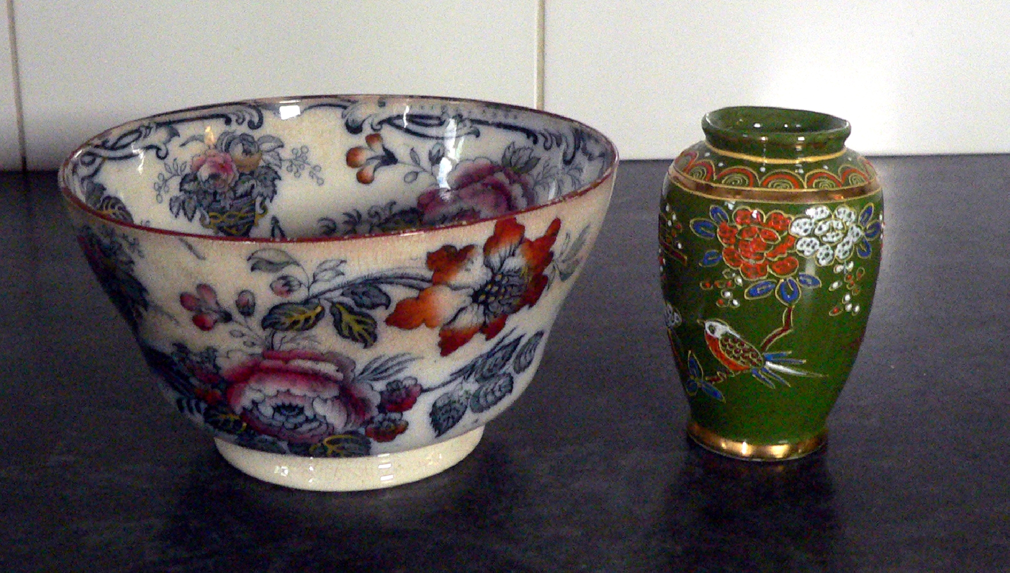 Antique "Sydenham" bowl and a modern, unmarked, embossed, painted posy vase