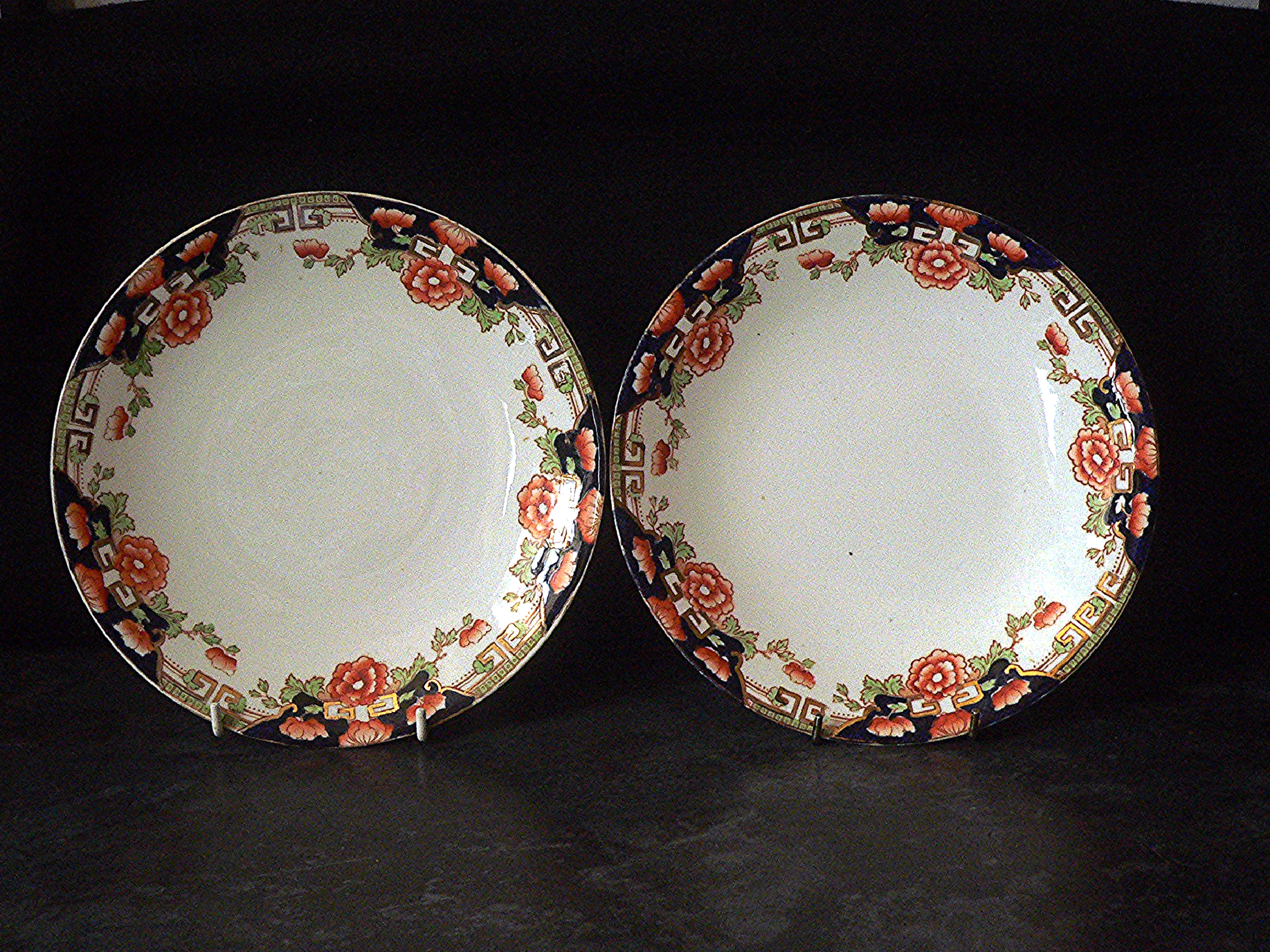 Pair of antique Bridgwood 8.5" plates in the "Roma" pattern.