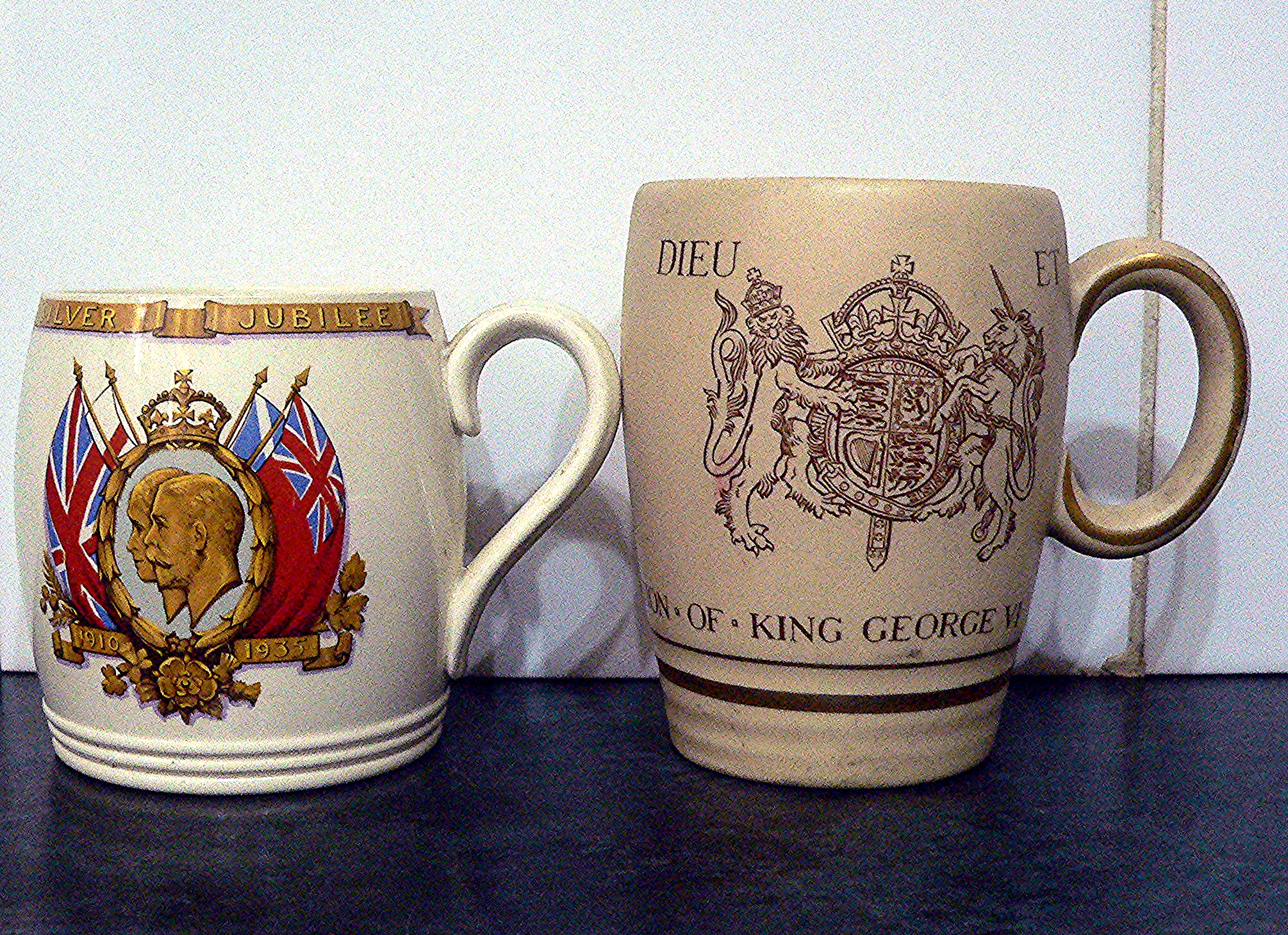 Pair of George V and George VI ceramic mugs
