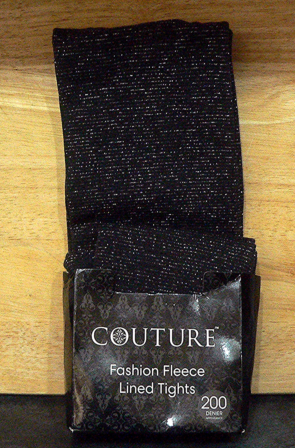 Pair of 200 denier black tights with silver speckles