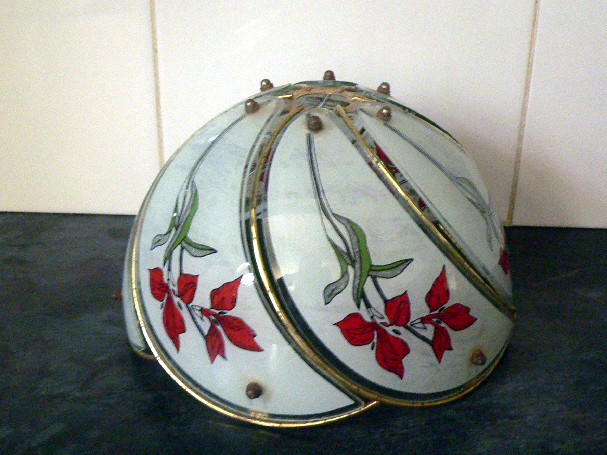 Glass pendant shade. Metal frame with glass panels