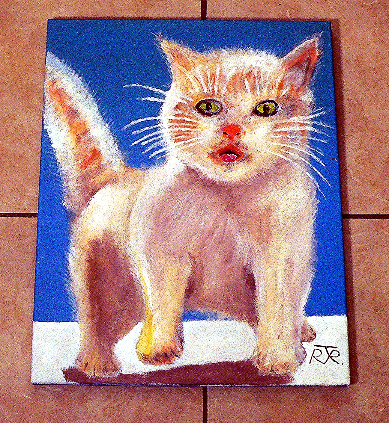 NO POST on this item - Signed, original, Richard Tindale (d.2025) 50cm x 40cm cat painting