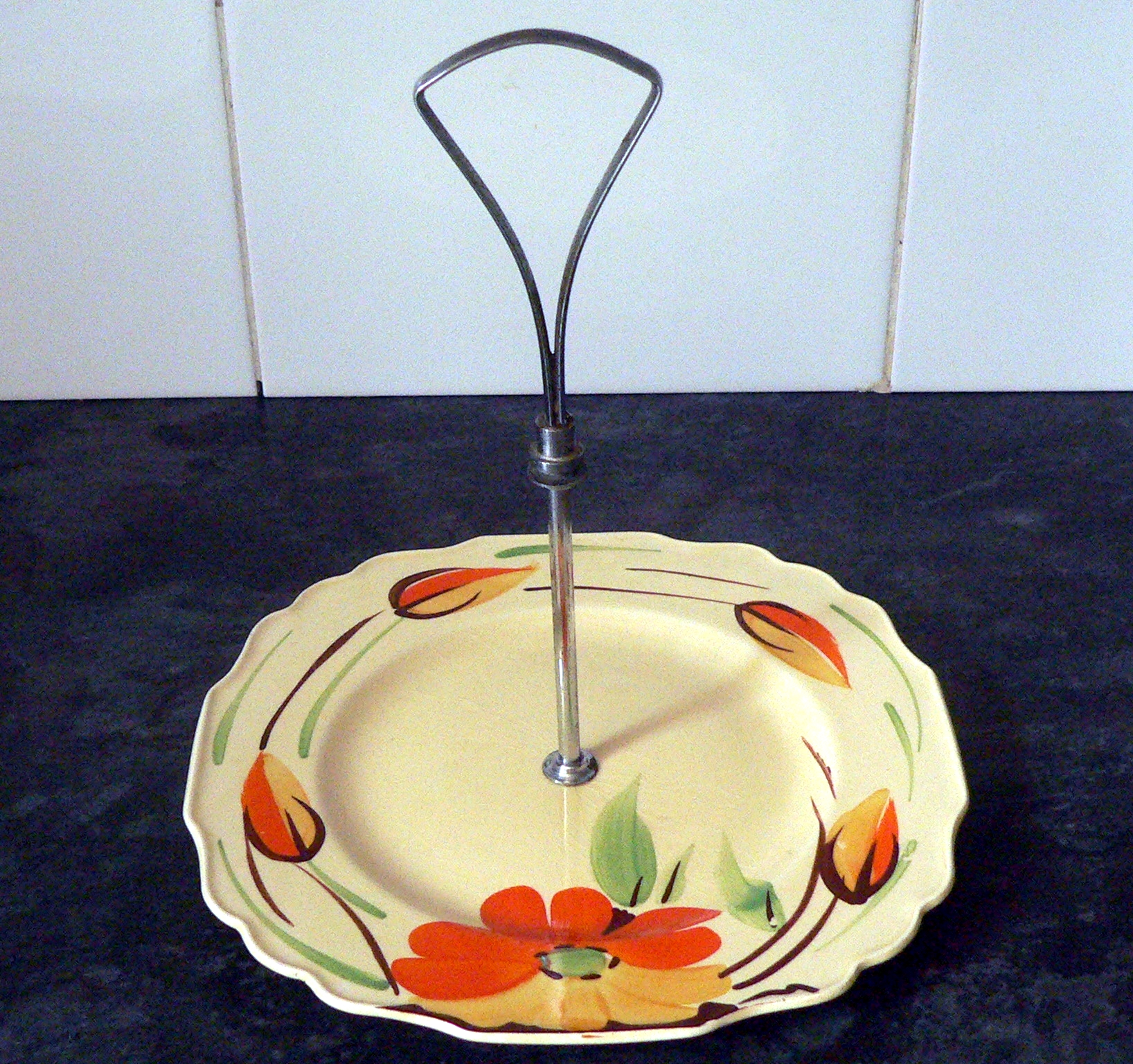 Vintage Myott hand painted single tier cake stand / plate