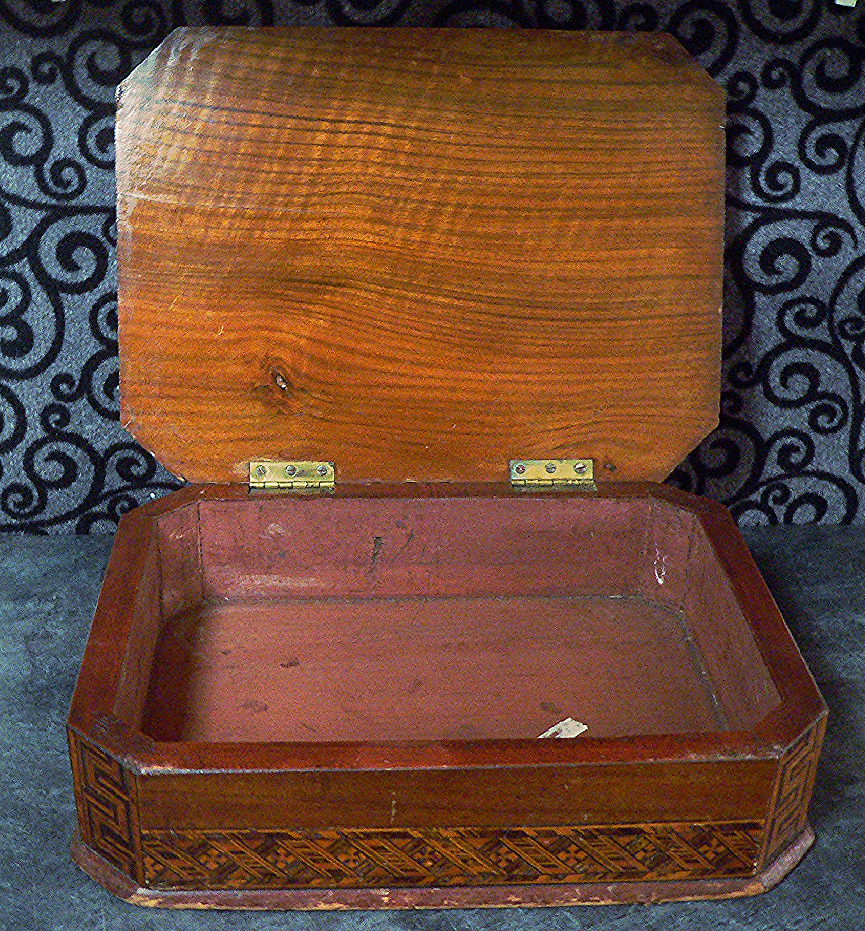 Large, vintage, hinged, wooden box