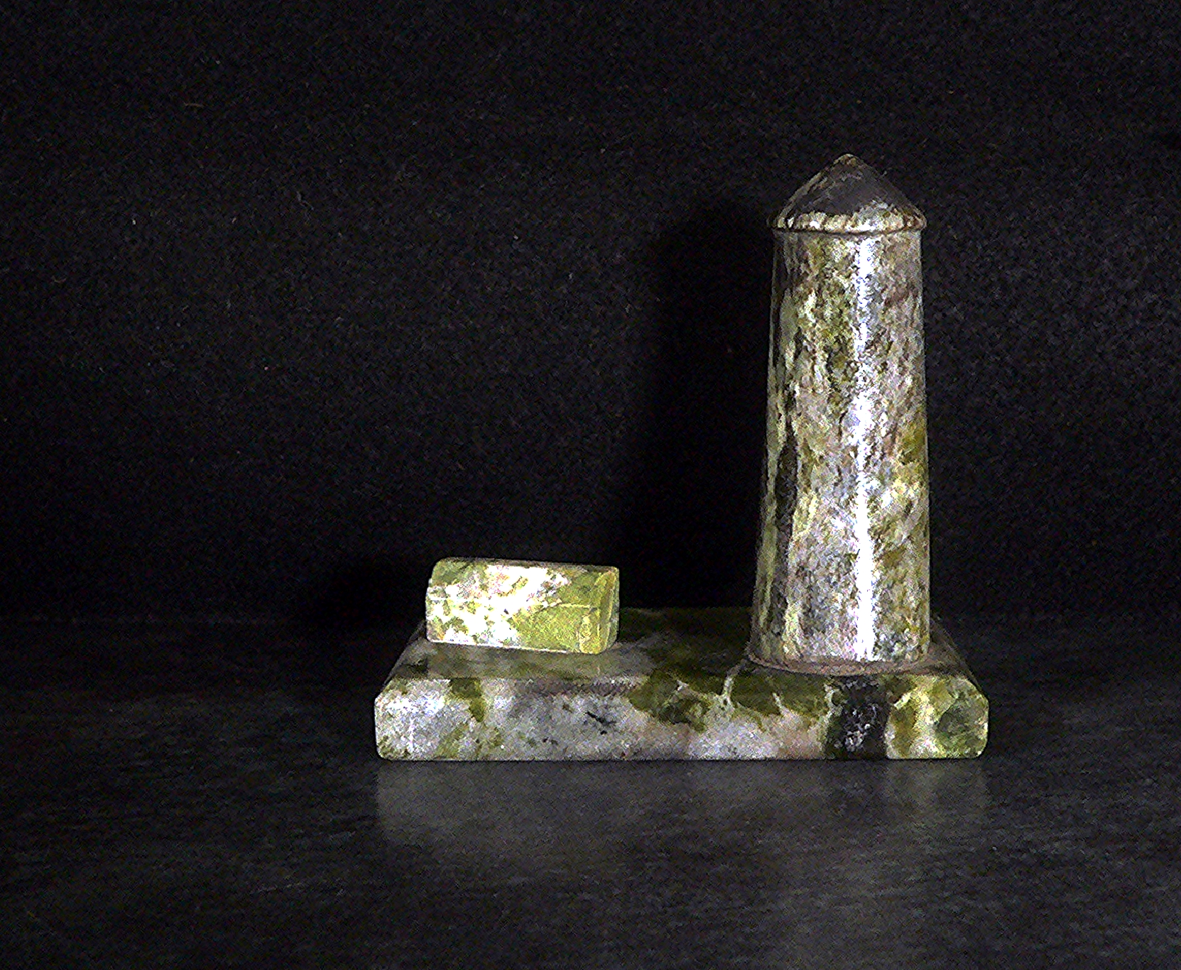 Polished, smooth Italian green marble lighthouse desk ornament / paperweight