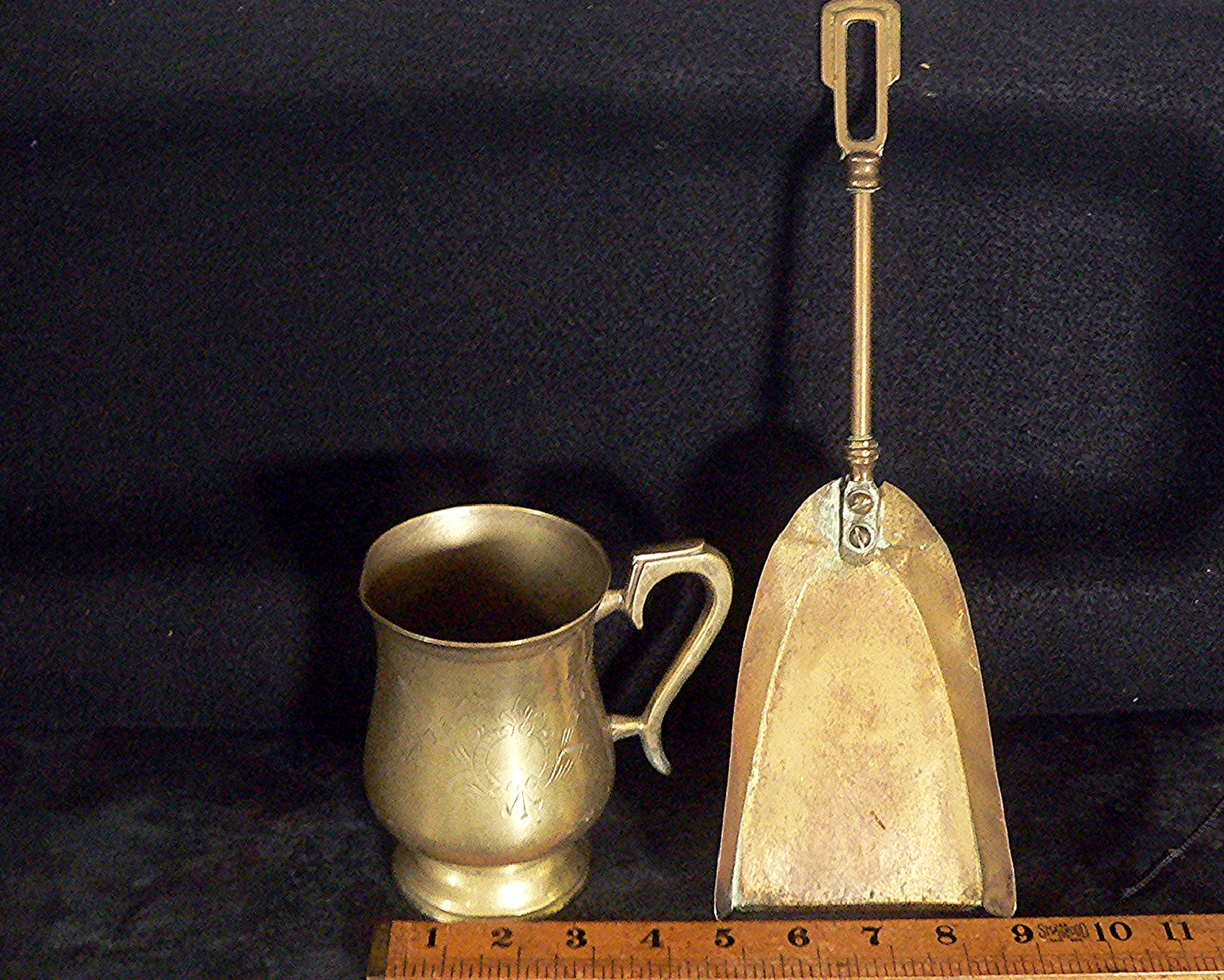 EPNS (silver plated) one pint tankard and a vintage brass shovel