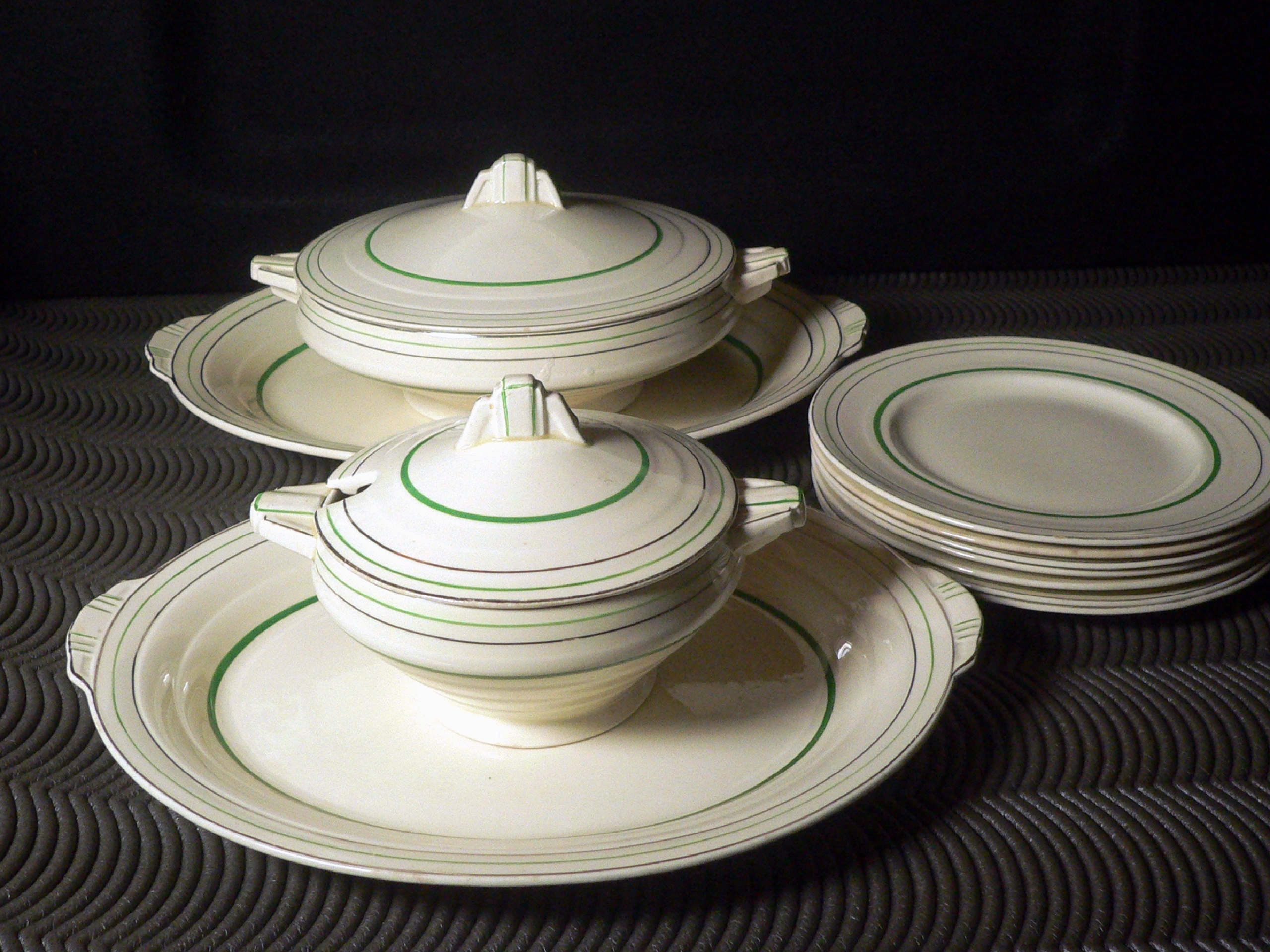 NO POST - Frank Buckley Art Deco Dinner Set Tureens Servers Platters Plates 1930s - 1940s
