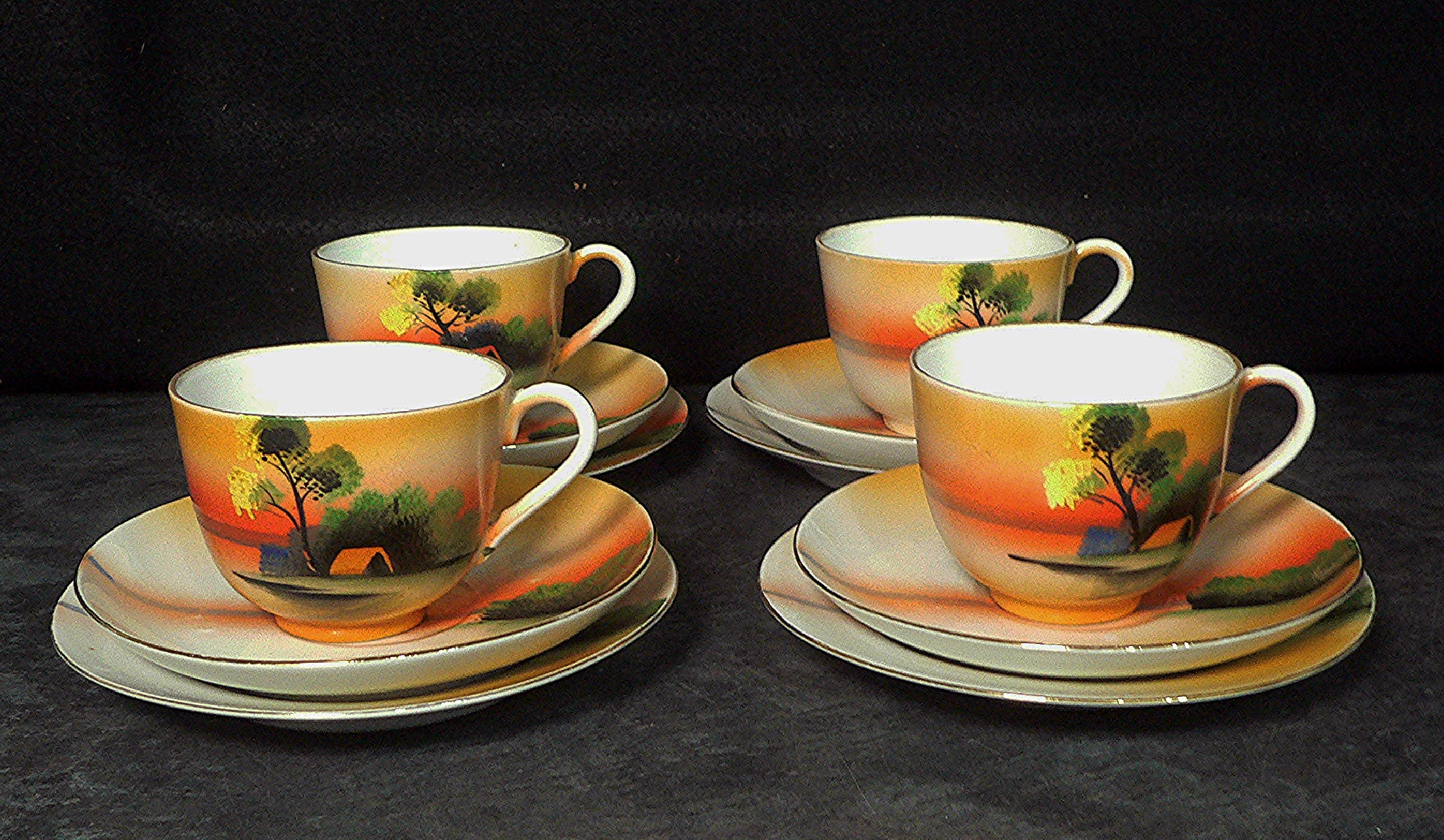 4 x Chikaramachi Japanese Porcelain Trios - includes 4 x Cups 4 x Saucers 4 x Side Plates