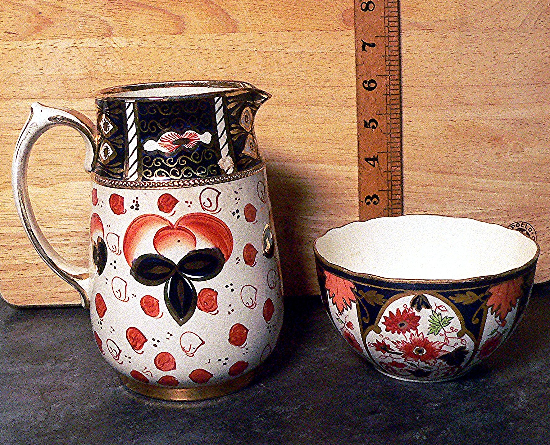 Antique 1920s Gaudy Welsh Imari Style Jug & Sugar Bowl by Wades