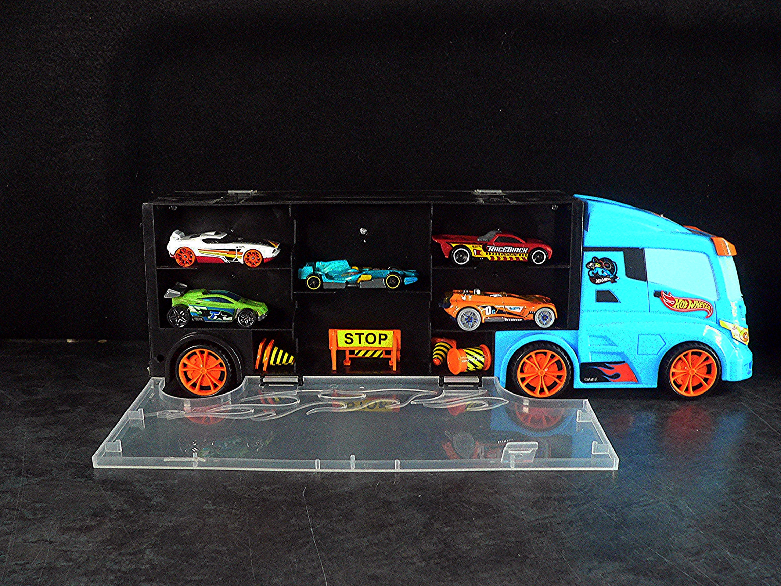 Large, HotWheels Transporter Car Case, Toy Car Storage, with Carry Handle & 11 HotWheels Cars