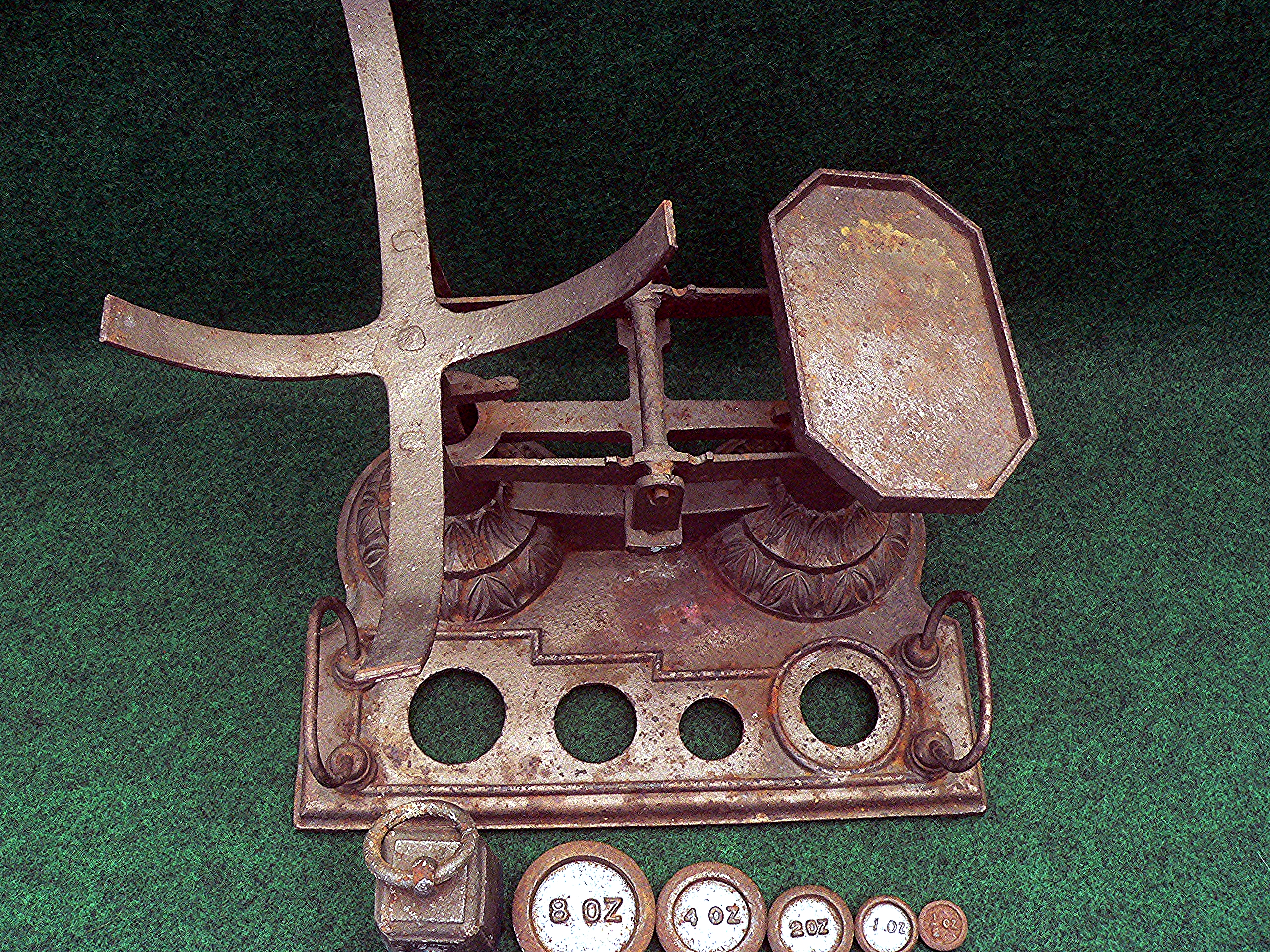 Unusual Antique Ornate Cast Iron Shop Weighing Scales & Imperial Weights