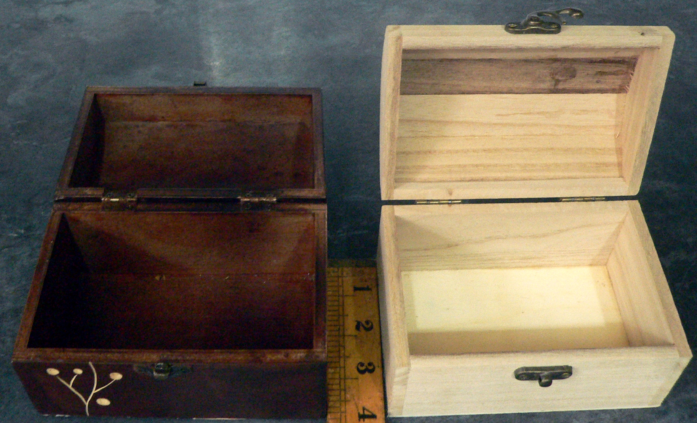 Pair of hinged wooden boxes