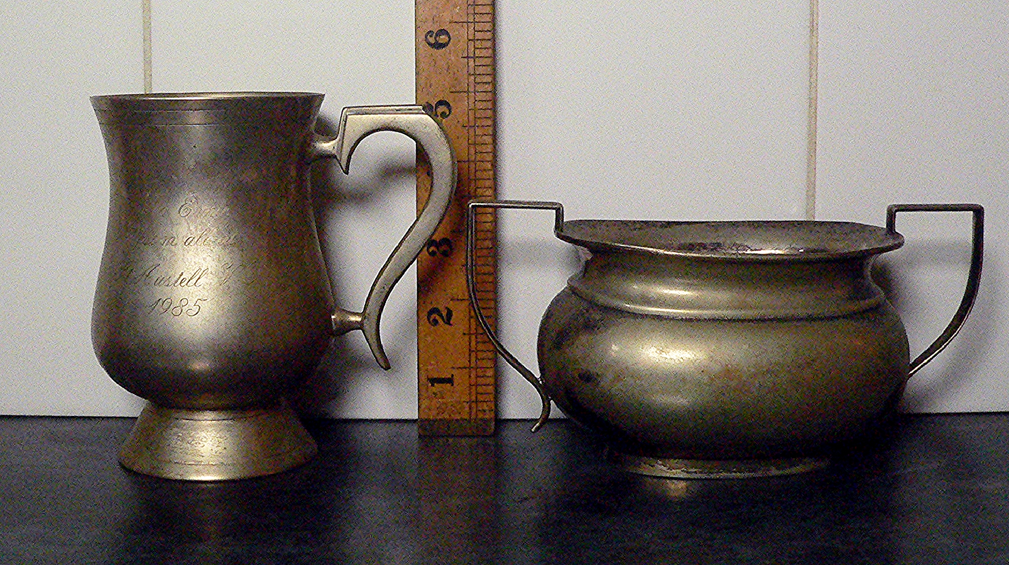 Silver plated duo. 1985 one pint tankard & antique sugar bowl