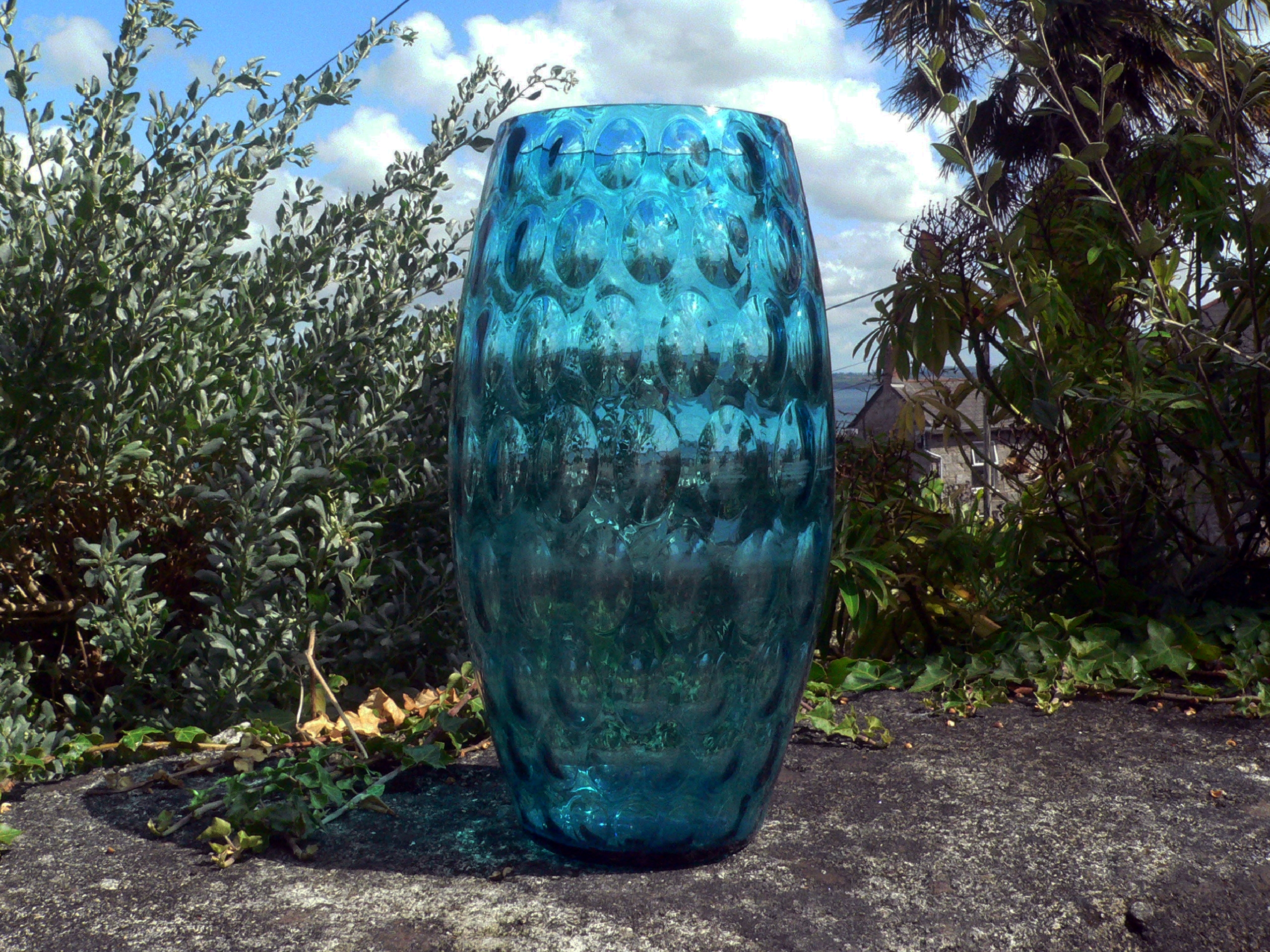 LARGE blue glass vase