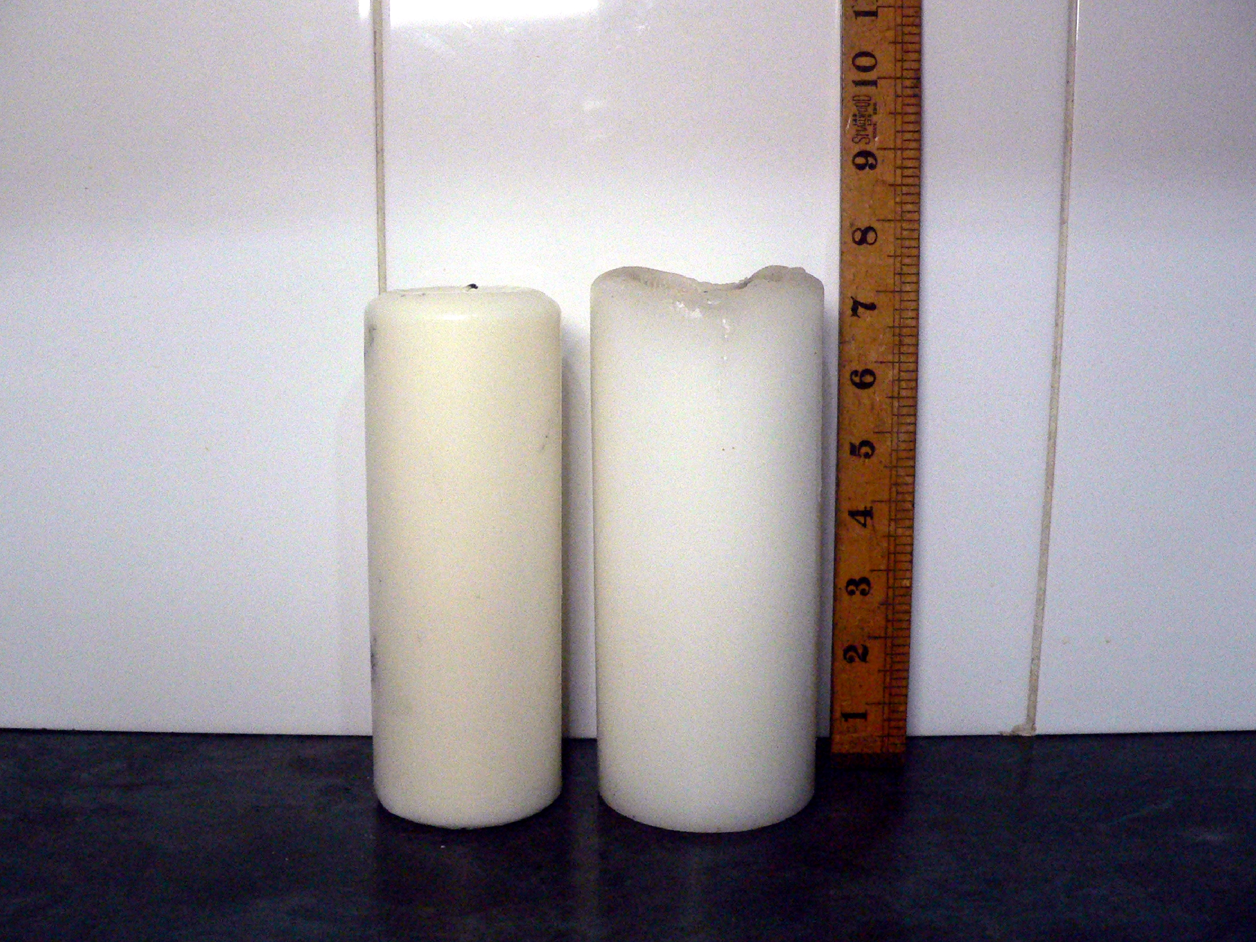 Pair of large, chunky candles.