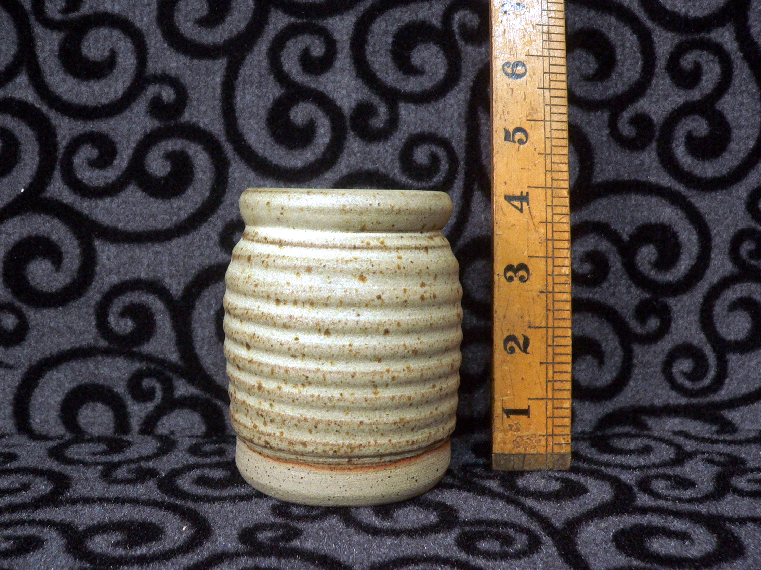 Stornaway studio pottery ribbed jar / container