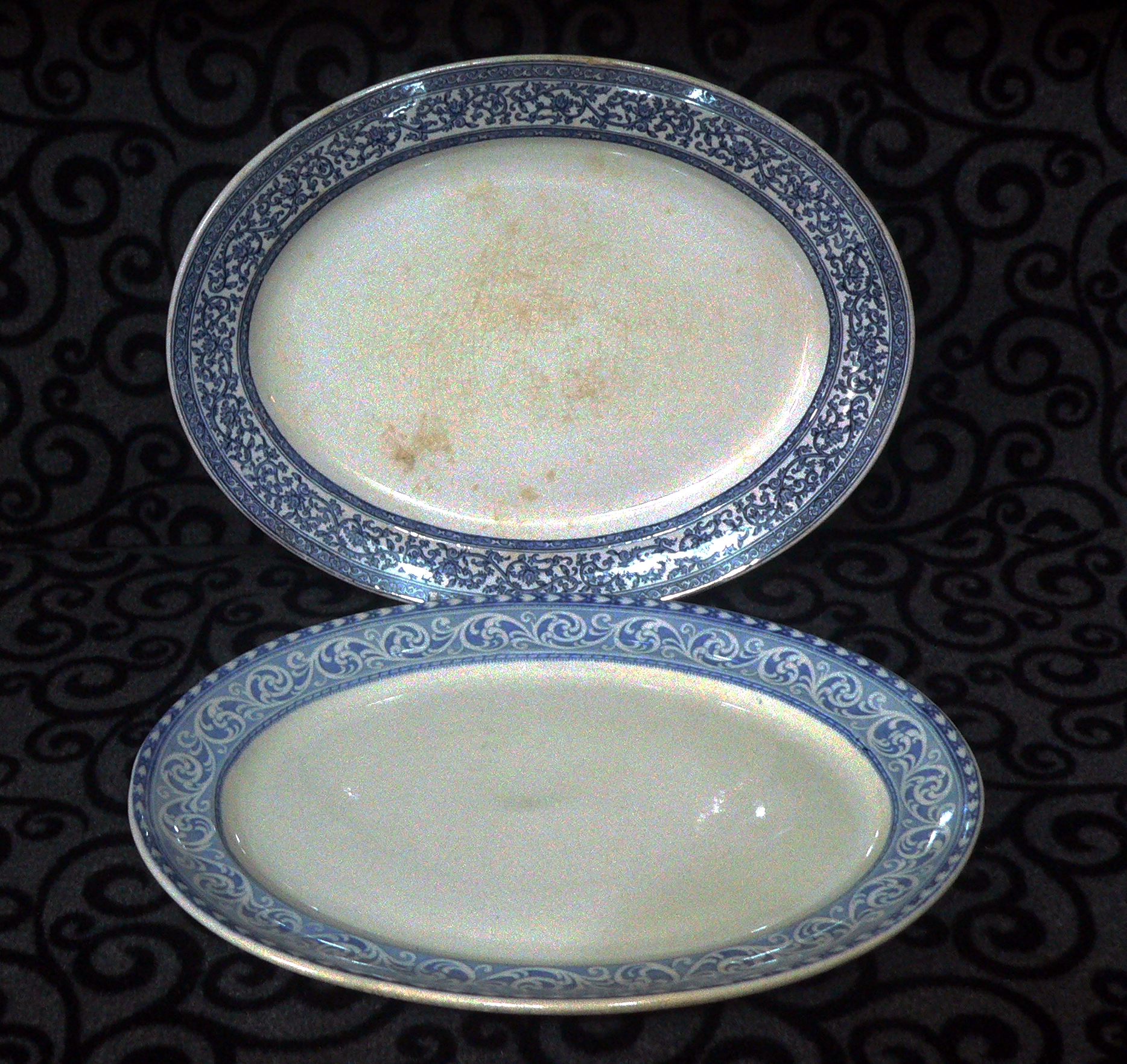 Pair of antique blue & white oval plates / platters.