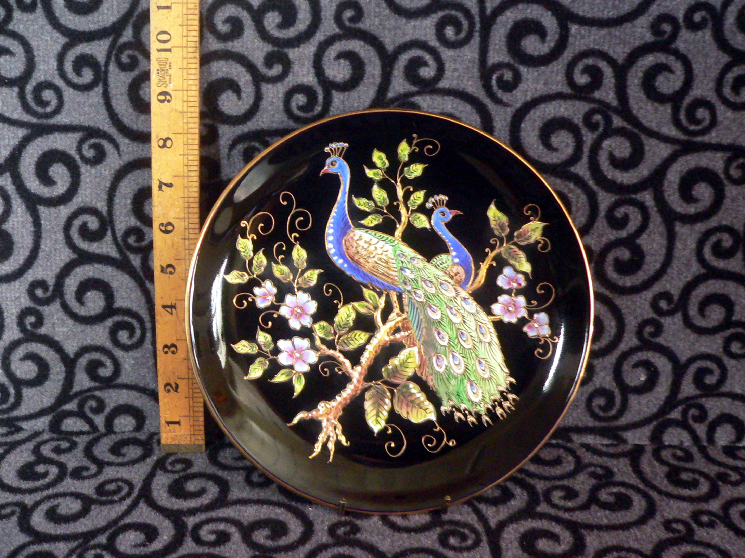 Greek, hand painted, 24K gold pheasant plate.