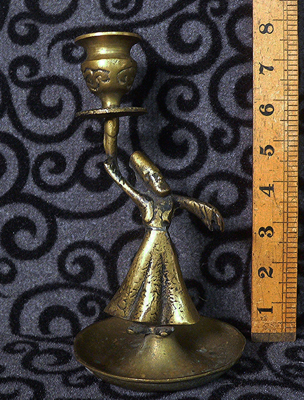 Very unusual, heavy, brass candlestick - 446g